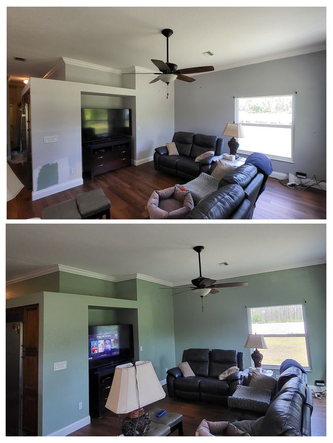 Living room repainted before and after by GOGO Painting